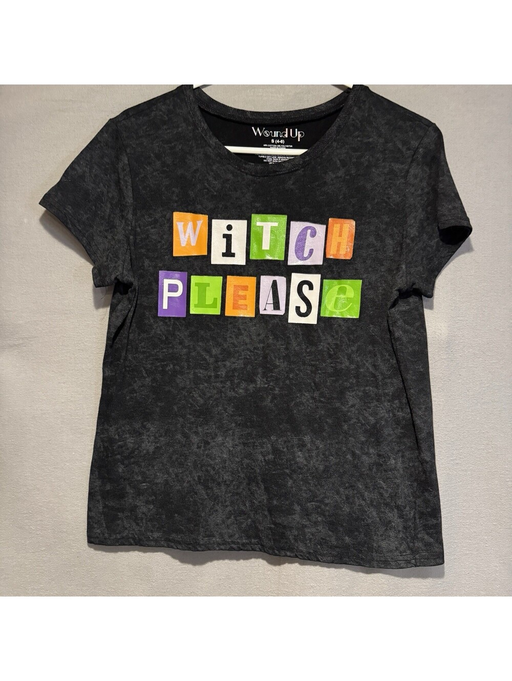Wound Up Black Witch Please Women’s Color Block Graphic T Sz Sm Halloween